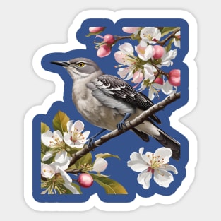 Northern Mockingbird Surrounded by Apple Blossom Sticker